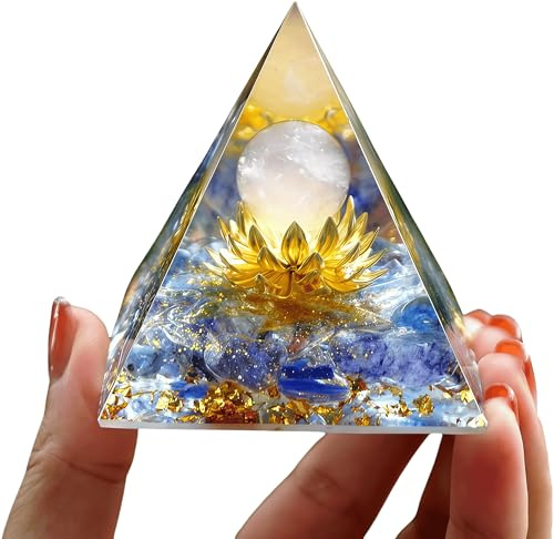 OrgoneVivid Flower of Life Series Orgonite Pyramid Esfera de cuarzo rosa con cuarzo azul E-Emission Healing Meditación Chakra