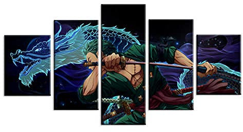 ZHRMGHG 5 Teilig Leinwand Wanddeko Roronoa Zoro One Piece Anime Poster Gerahmt Malerei Leinwanddrucke Geschenk 5 Stück Leinwand Bilder Moderne Wandbilder XXL Wohnzimmer Wohnkultur 150X80Cm