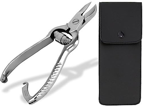 Solinger Nagelzange Fußnagelzange Solingen Made in Germany Universal Zange für Fußnägel und Fingernägel Nagelknipser Alternative Fußpflege Pediküre Zange mit Pufferfeder mit Etui (14 cm Solingen)