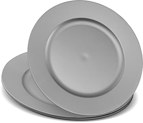 ELEGANT DISPOSABLES 13'' Party Chargers Large Plates & Platters Great for Elegant Party's Weddings Tableware Great for Serving dish Silver Pack of 6