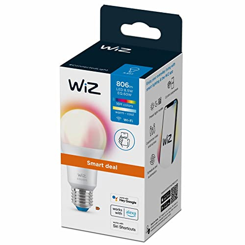 WiZ Tunable White and Color LED Lampe E27 (806 lm), 60 W 1er-Pack Lampe mit 16 Mio. Farben oder warm- bis kaltweißem dimmbarem Licht, smarte Lichtsteuerung über WLAN per Stimme/App