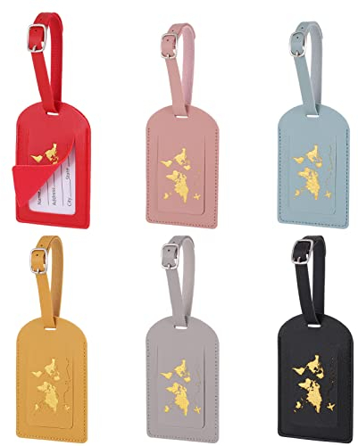 tao pipe 6 Stück Gepäckanhänger, Kunstleder Kofferanhänger mit Adressschild,Gepäckanhänger ID Etikett Reisezubehör mit Adressschild Namenschild für Reisetasche Koffer Handtaschen