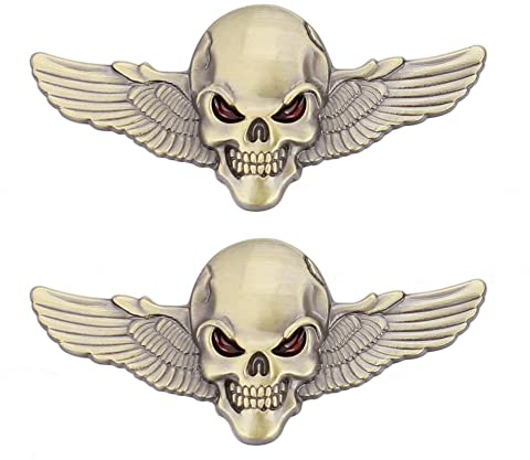 2 Stück Schädel Skull Emblem 3D Schädel Abzeichen Auto Styling Aufkleber Zubehör für Auto Motorrad (Kupfer)