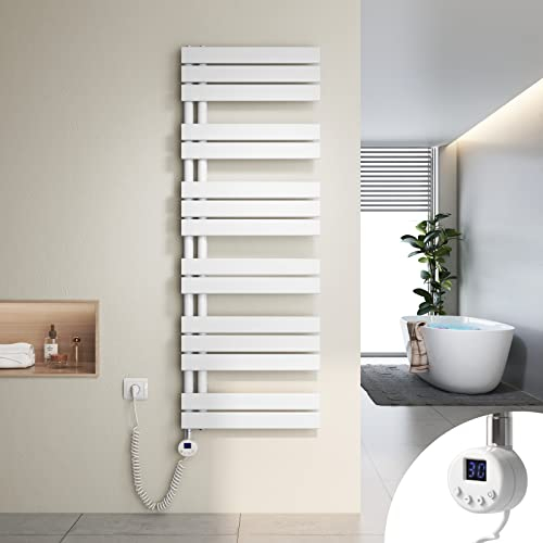 Heilmetz Badheizkörper Elektrisch Heizkörper Bad mit Digitalem Thermostat Handtuchheizkörper mit Timer-Funktion 1385x500mm 800 Watt für Badezimmer/Wohnzimmer