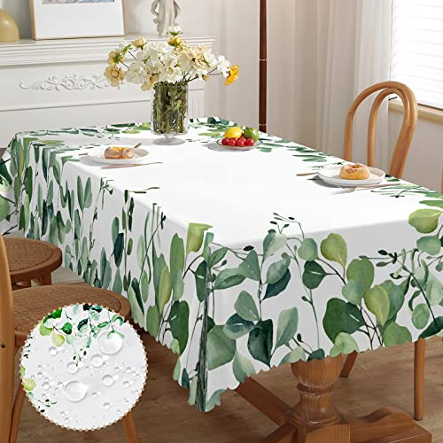 iEvery Tischdecke Abwaschbar, Eukalyptus Gartentischdecke Rechteckig Wetterfest Floral Table Cloth für Draußen Polyester Tischdecke Outdoor Waterproof für Gartentisch Küche Garten 110x140 cm