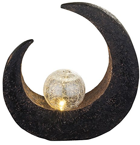 Solarleuchte Außen Mondsichel Garten Standlampe Solarlampe Akku schwarz Kugel, Kunststoff braun, LED, BxH 9 x 30,5 cm