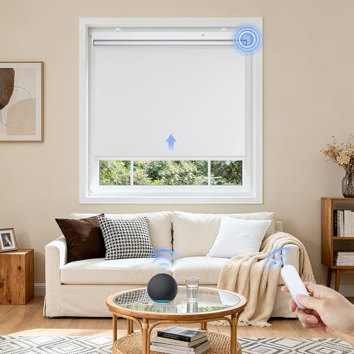 Grandekor Elektrische Rollos mit Lithiumbatterie,Elektrisches Verdunklungsrollo mit Motor & Fernbedingung, Weiß B85 x H100 cm(Stoffbreite 82 cm) Rollo ohne Bohren Fensterrollo Innen Smart Rollo