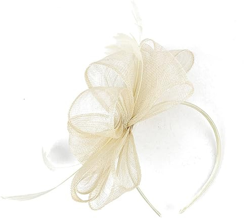 Kichvoe Stirnband aus Dünnem Stoff mit Federn für Damen Beige Haarreif aus Leichtem Material Elastisches Haarband für Fotoshootings und Partys
