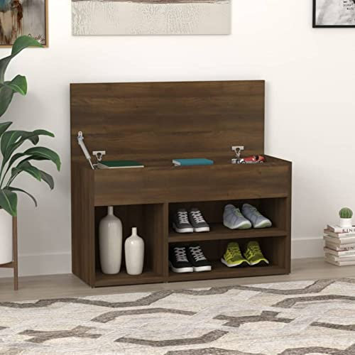 Homgoday Schuhbank Schuhschrank Schuhregal mit Stauraum Schuhaufbewahrung Sitzbank Bank mit Schuhablage Schuhtruhe für Eingang Flur Schlafzimmer Braun Eichen-Optik 80x30x45 cm Holzwerkstoff