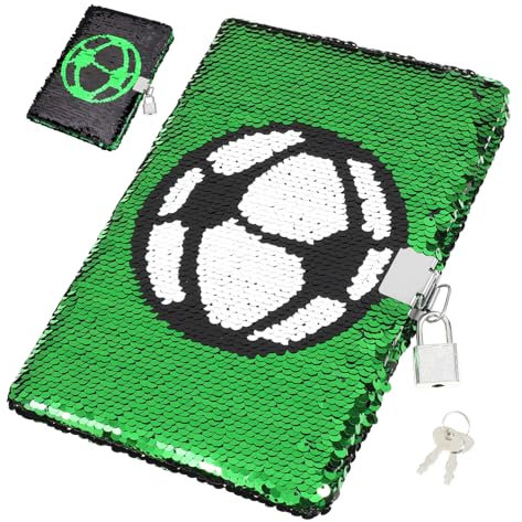 MAGICLULU Fußball Notizbuch Mit Schloss Grünes Pailletten-tagebuch Für Jungen Und Mädchen Leeres Fußball-notizblock Für Private Ideen Und Planung