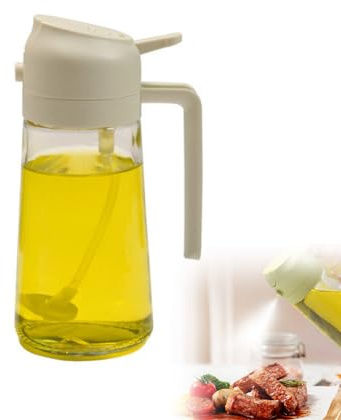 LUCKKY 2-in-1-Multifunktions-Ölflasche, 2-in-1 Glass Oil Sprayer and Dispenser, Ölflaschen-Sprüher, Öl sprühflasche, Ölsprüher für Speiseöl, Olivensprüher und Automatischer Spender (Beige)