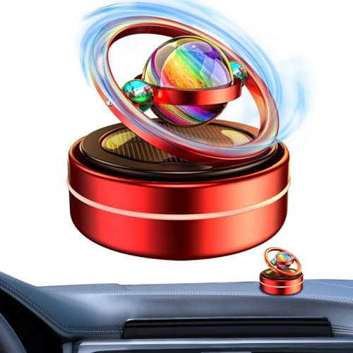 Solar Rotating Aromatherapy Diffuser Dashboard Ornament with 6 Aroma Tablets - Car Air Freshener and Purifier for Vehicle, Home, Office - Gift for Women and Men - Red