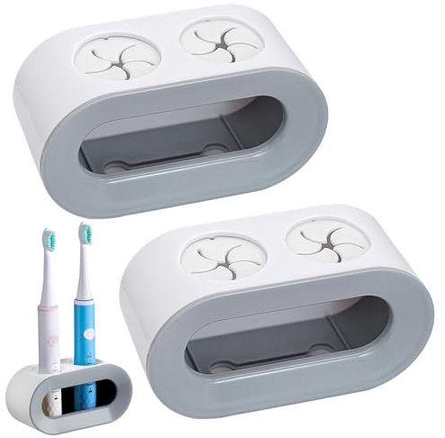 AMJKEJI Elektrischer Zahnbürstenhalter, 2 Stück Selbstklebende Wandhalterung für Zahnbürste, Selbstklebend, Verstellbarer Elektrischer Zahnbürstenständer für Badezimmer (Grau)