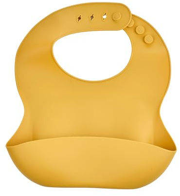 THERMOBABY - Bavoir En Silicone - Bavoir Bebe Avec Récupérateur - Bavoir Souple - Bavoir Ajustable Et Facile à Nettoyer - Jaune Miel
