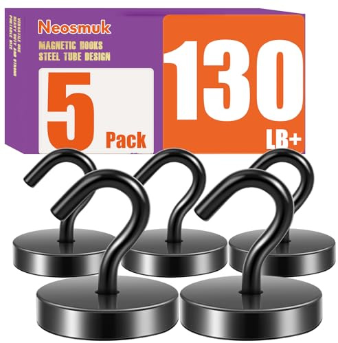 Neosmuk Magnetic Hooks Steel Tube Design for Cruise,130lb+ Black,5 Pack