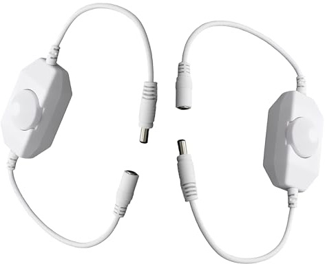 Clearhill 2Packs 12V 24V DC Rotary Dimmer Switch with 5521DC Male and Female Connectors(White),Brightness Adjustable Controller,Manual Knob Dimmer Switch for 12V 24V LED Strips Lights.