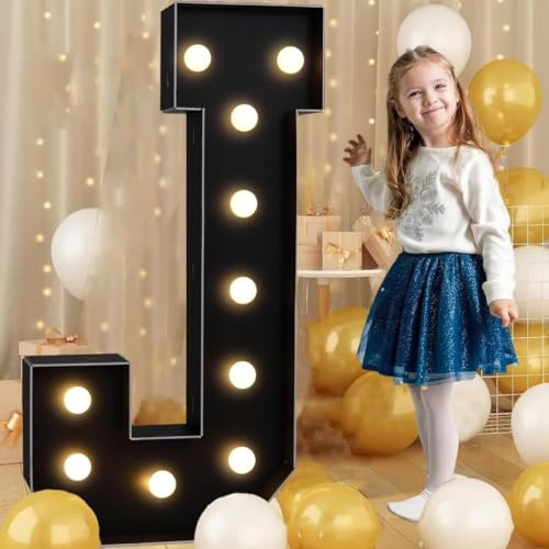 120cm-4ft Giant LED Light Up Letter J, Large Mosaic Marquee Light Up Sign LED Letters Lamps for Valentine's Day Birthday Christmas New Year