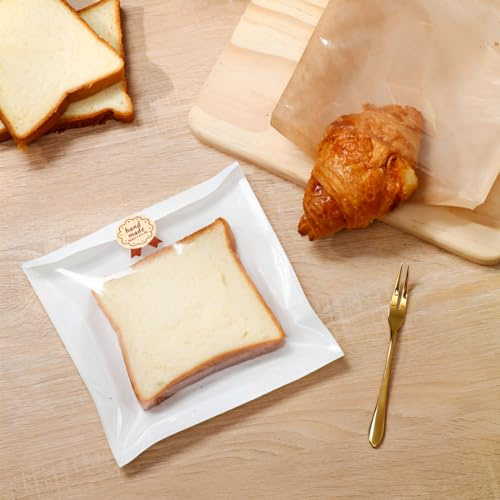 100Pcs Kraft Paper Sandwich Bags，Reusable Food Lunch Bags，Food Pouches with Clear Window and Sealing Sticker，Candy Cookies Snacks Baking Packaging (white, 20 * 19)