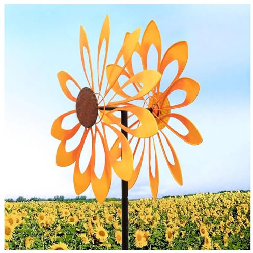 Windrad Doppelwindrad mit gegenläufigen Rotoren,174CM, Windrad Für Draußen Familie, Freunde Und Bekannte,Yellow