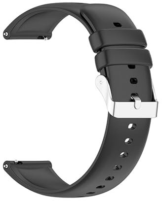 Foyscr Silicone Strap, Quick Buckle Waterproof Soft,Stainless Steel Buckle, Black Strap, Unisex Smartwatch Band, Sport Watch Strap (Silver Buckle-20mm)