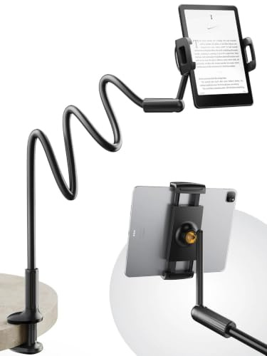 SAIJI 47 Gooseneck Kindle Holder, Tablet Holder for Bed with Upgraded Base, iPad Stand with Flexible Lazy Arm, Compatible with iPad mini Pro Air, Kindle, Galaxy or Other 4.7-11 Device (Black)