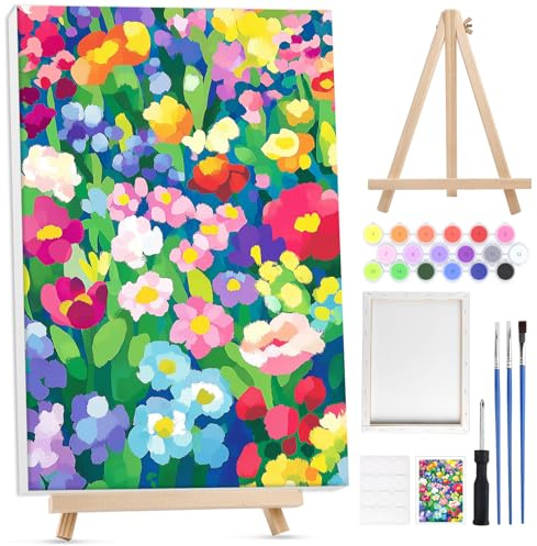 Lxmsja Flor Pintar por Numeros Adultos con Marco, Caballete de Madera, DIY Cuadros para Pintar por Números, Acrílica Lienzos Manualidades Decoración Hogar Pared 20x30cm