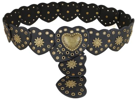 TOFBS Gürtel für Damen Mode Herzförmige Breiter Scheibengürtel Vintage Verstellbare Westergürtel Durchbrochener Metal Schnalle Belt Jeans Kleid Dekoration