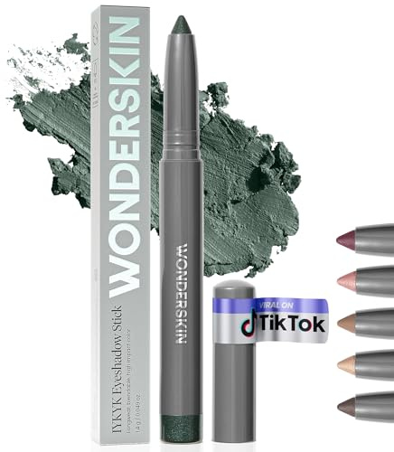 Wonderskin IYKYK Lidschattenstift – Langanhaltender Lidschattenstifte, wischfester und wasserfester schimmernder Lidschattenstift mit integriertem Anspitzer (Green Smoke)