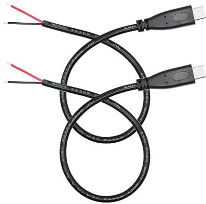 Cable de extremo abierto USB C a 2 pines, 20 AWG, 5 V, tipo C, conector Pigtail para instalación y reparación de dispositivos, 2 unidades