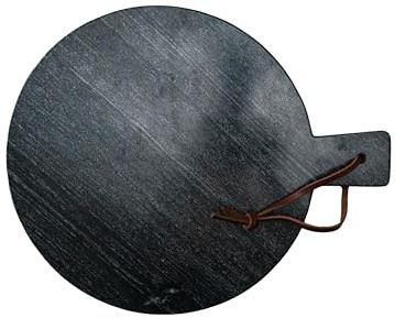 Arthur Cameron - Handmade Round Marble Chopping Board/Serving Platter with Built-in Handle and Leather Strap - Functional Kitchen Decor, Perfect as a Small Cutting Board or Cheese Board (Black)