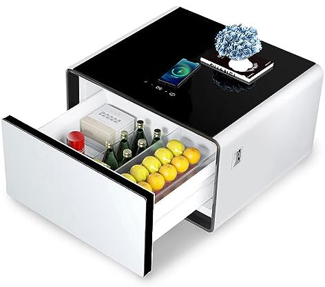 Nightstand with Built-in Fridge,Wireless Charging,Adjustable Light,USB Port- Bedroom Living Room Office End Table with Cold Storage-