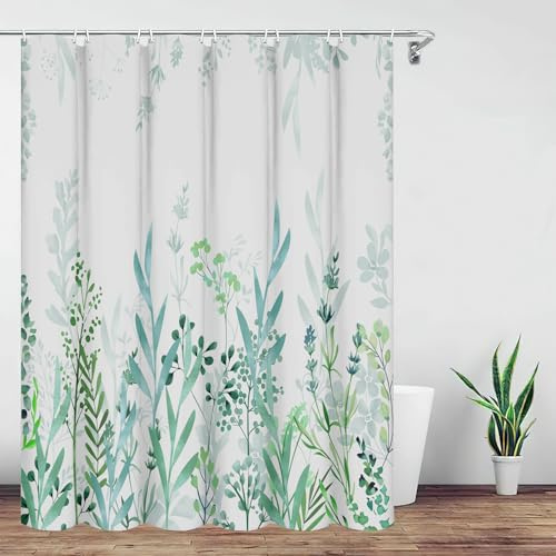 IGINOA Duschvorhang Grün Antischimmel 180x180 Badevorhang Shower Curtains Wasserdicht mit ösen Motiv Schimmelresistent Badewanne Vorhang Pflanzen Muster Waschbar Duschvorhänge Badewannenvorhang