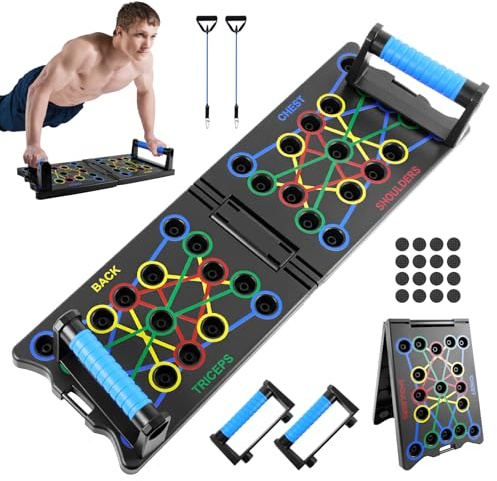 Faltbares Liegestützbrett mit Griffen und Seilen, 24-in-1-Multifunktions-Heim-Fitnessgerät für Brust-, Schulter- und Trizeps-Training, Krafttraining für Männer und Frauen