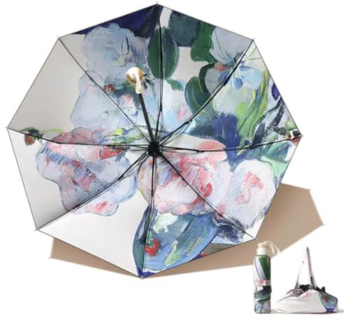 Maibar Sun Umbrella for Women UPF 50 SPF 50 Umbrellas UV Protection Compact Folding Small Lightweight Umbrella (White Rose)