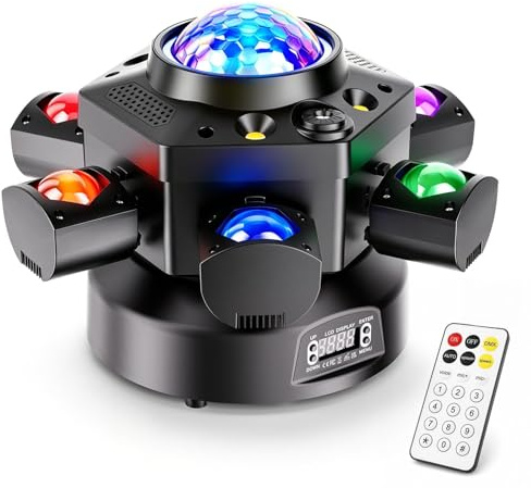 Lyre LED 150W RGBW LED éclairage de scène avec Disco lumière 6 bras lumineux Projecteur de scène avec Télécommande pour DJ Bar Noël Anniversaire Disco
