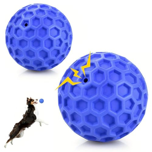 Hundeball Unzerstörbar- 2 Stück Hundespielzeug Ball, Interaktives Kauspielzeug Quietschender Hundeball für Aggressive Kauer, Naturkautschuk Robuster Hunde, Ø 5.5cm / 6.5cm Geeignet, für Kleine Hunde