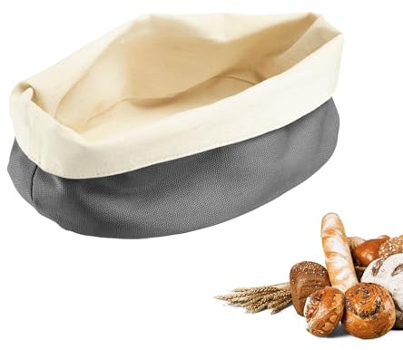 Westmark Borsa per il Pane Ovale – Cestino per il Pane in Tessuto per Pane, Panini, Dolci e Frutta – Portapane Moderno in Cotone – Antracite/Beige, 25 x 18 cm