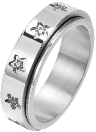 Calefee Drehring Damen Anti Stress, Ring Herren Edelstahl Verlobungsring Drehbar Sternband 6 mm Breit mit Zirkonia, Größe 57
