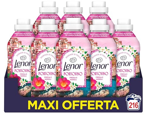 Lenor Ammorbidente Concentrato Essenze d’Italia,216 Lavaggi (27x8), Portofino, Note Di Fresia e Neroli, Profumo autentico di lunga durata