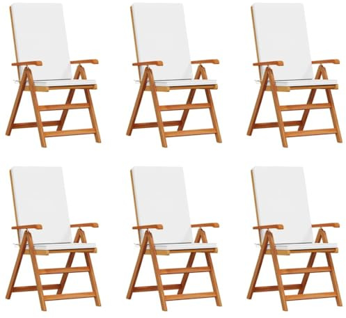 vidaXL Sedia da Giardino 6 PCS Marrone e Bianco 57 x 71.5 x 104 cm, Sedia Teak Moderna per Giardino e Terrazza, Schienale Regolabile, Resistente alle intemperie, Arredamento stiloso