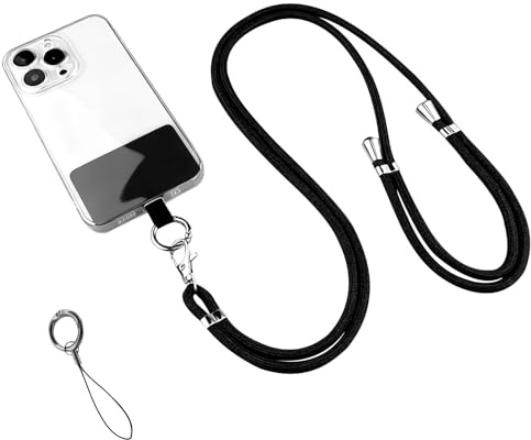 KOSLEOW Cordon Telephone Portable Universel pour Coque, Chaine de Téléphone Réglable 1.6m en Nylon pour Coque de Téléphone, Collier Portable Compatibles avec des Smartphones etc (Noir)