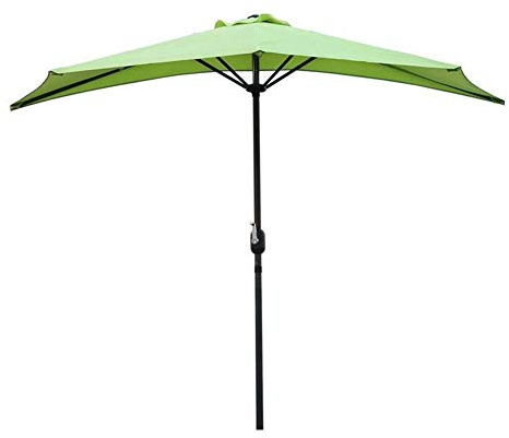 Medio paraguas de jardín de 9 pies con manivela, parasol semicircular de 2,7 m para patio y balcón al aire libre, ideal para pequeñas terrazas, color gris