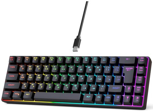 SENECESLI USB -Tastatur mit Russischen Englischen Buchstaben, 68 Taste RGB Backbeleuchtung Gaming Mechanische Tastatur mit Schneller Antwort auf den PC -Laptop (Black)