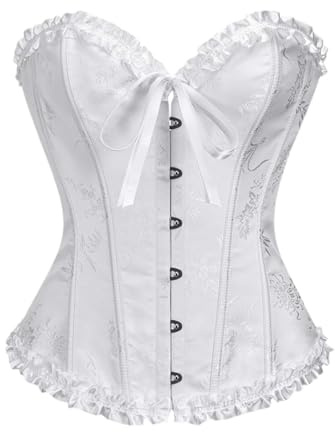 Korsett Damen Vollbrrust Corset Bustier Body Shapper Bauchweg Corsage Mittelalter Kleidung Halloween Karneval Kostüm Piiratenkostüm Gothic Oberteil zur Reduzierung der Taille Halloween (White, XS)