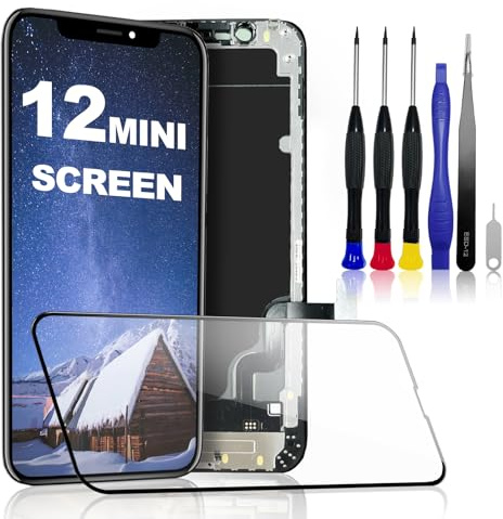 PartageFix Écran pour iPhone 12 Mini – Kit de Remplacement d'Écran LCD 5,4 FHD + Digitizer Tactile + Cadre – Compatible Modèles A2176/A2398/A2399/A2400 (True Tone Programmable)