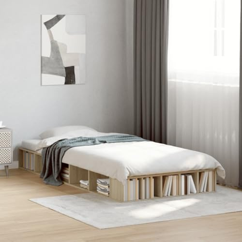 QJBSAVVA Bettgestell Sonoma Eiche 90x190 cm mit praktischem Stauraum Holzwerkstoff Jugendbett Einzelbett modernes Design Robust und Langlebig für Schlafzimmer Kinderzimmer und Gästezimmer
