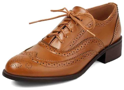 MiaZane Zapatos Oxford Brogues para Mujer Bicolor Punta Redonda con Cordones para Uso Diario y Oficina Tacón bajo Grueso Plantilla cómoda,Amarillo,38 EU