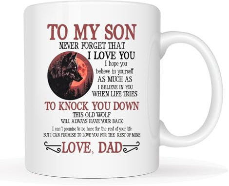 Tazza in Ceramica To My Son from Dad, Wolf Mug Personalizzata Ceramica Mugs Antimacchia per Compleanno Natale Ufficio 330Ml