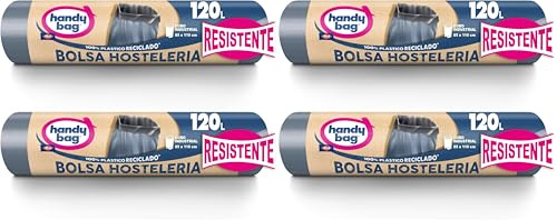 Handy Bag Bolsas de Basura 120L Industrial, Extra Resistentes, No Gotean, 100% Material Reciclado, 8 Bolsas (Paquete de 4)