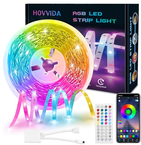 HOVVIDA Ruban LED 10m, LED Chambre 10m, Bande LED, 300 LED, 30 LED/Mètre | 1x10m, 24V, APP et Télécommande, Synchronisation de la Musique, Mode Minuterie, pour Chambre, Salle de Jeux, Fête, Festival